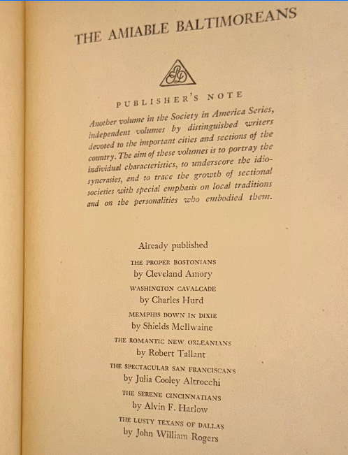 The Amiable Baltimoreans by Francis F. Beirne — Signed First Edition (1951, E.P.